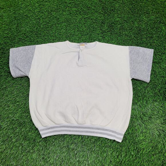 Vintage 90s MOD Sweatshirt Womens XL 23x23 Boxy White Gray - Picture 1 of 10